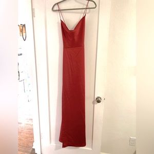 Cowl-Neck Criss Cross Back Slip Dress in Amber Sunset with Lux Charmeuse fabric